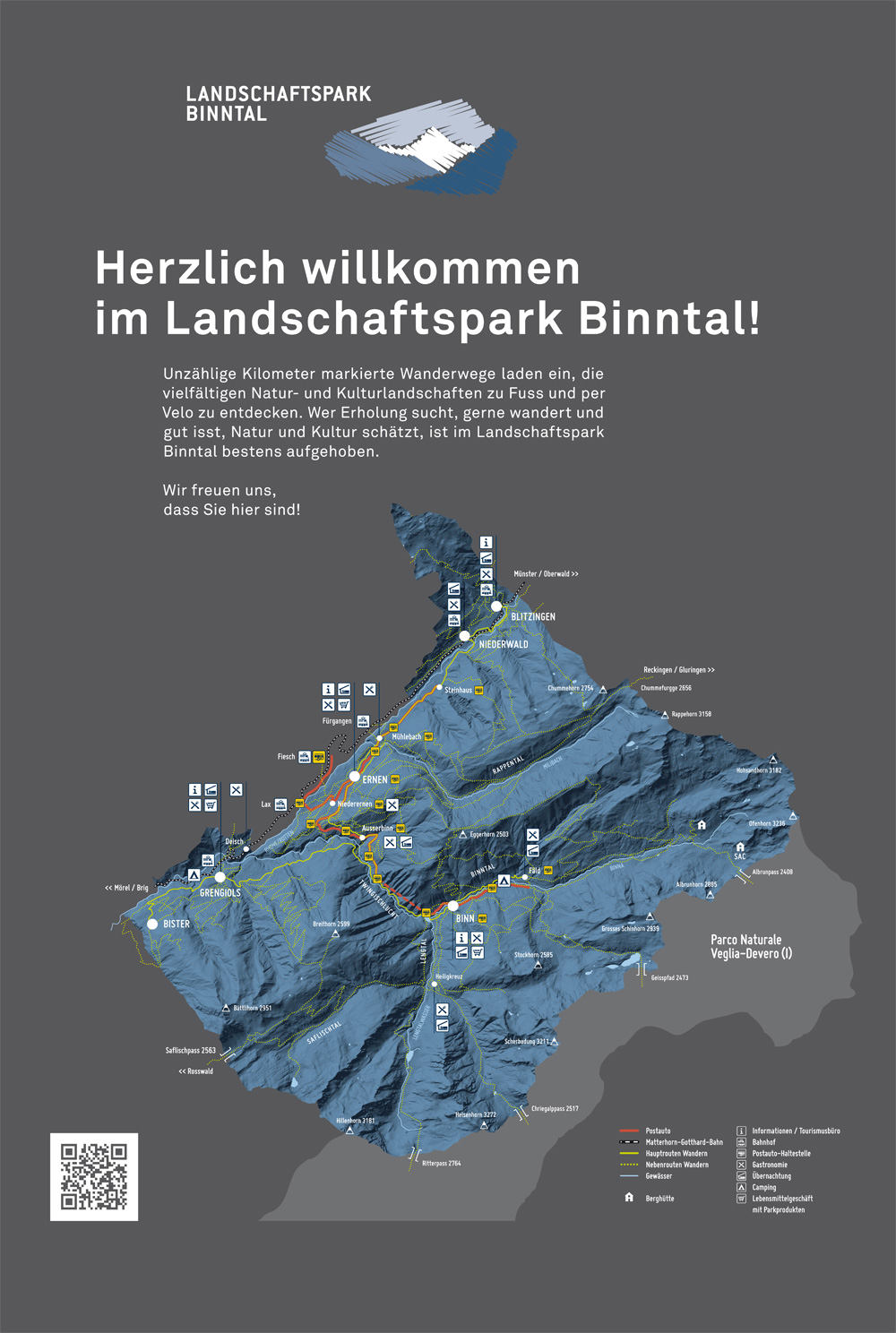 Parktafel Landschaftspark Binntal Herzlich Willkommen!